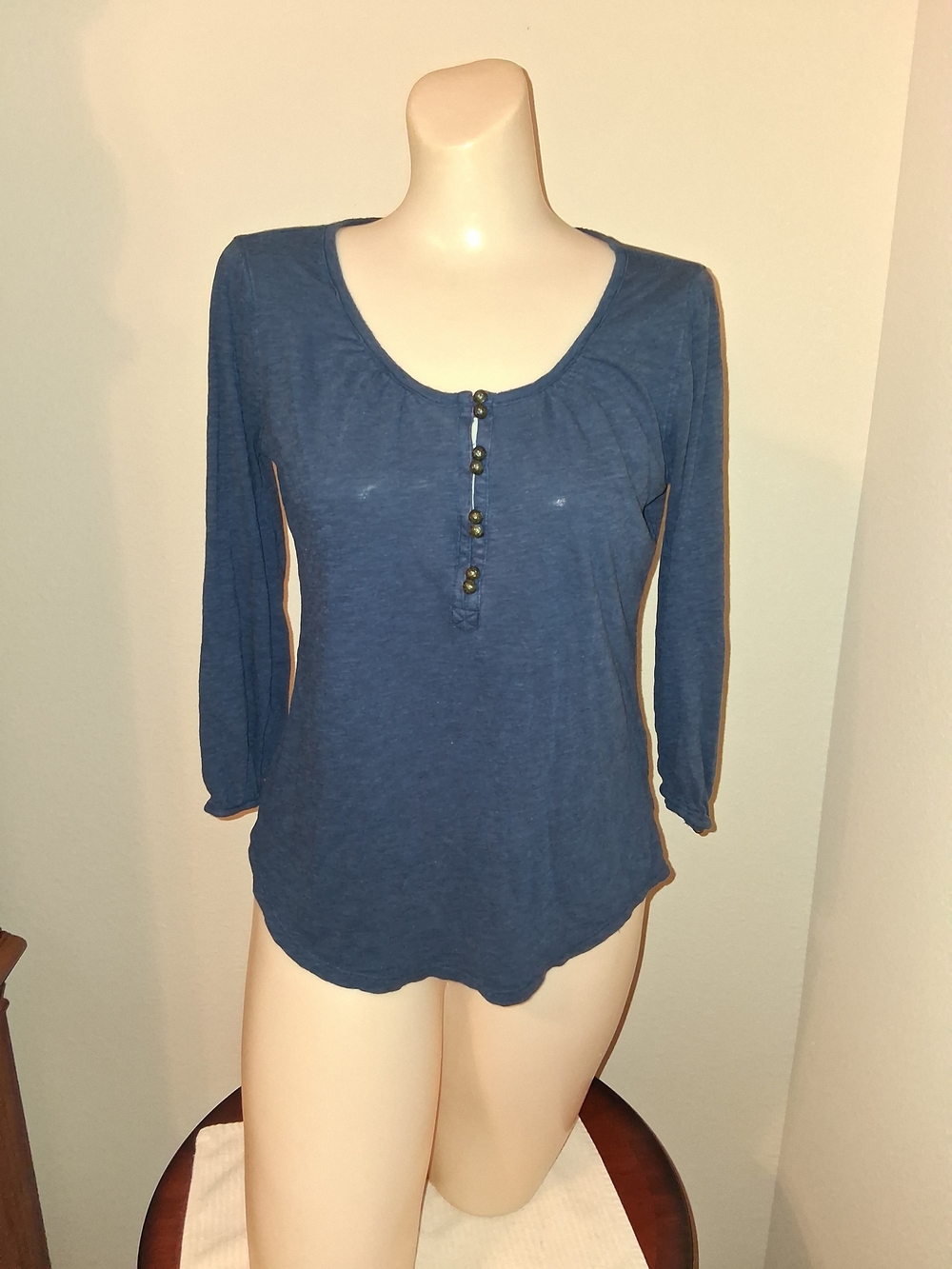 Lucky Brand Navy Blue Scoop Neck Henley Long Sleeve Top